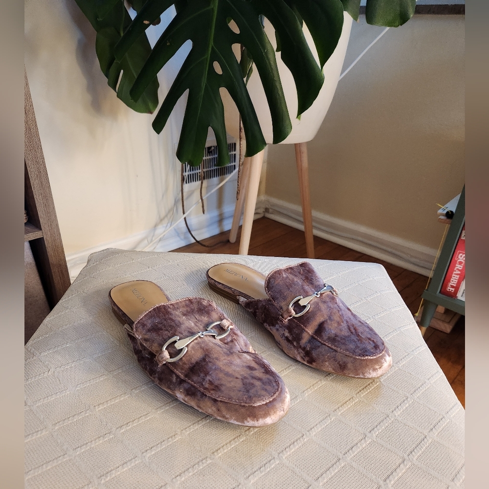 Purple Velvet Loafers with Silver Chain